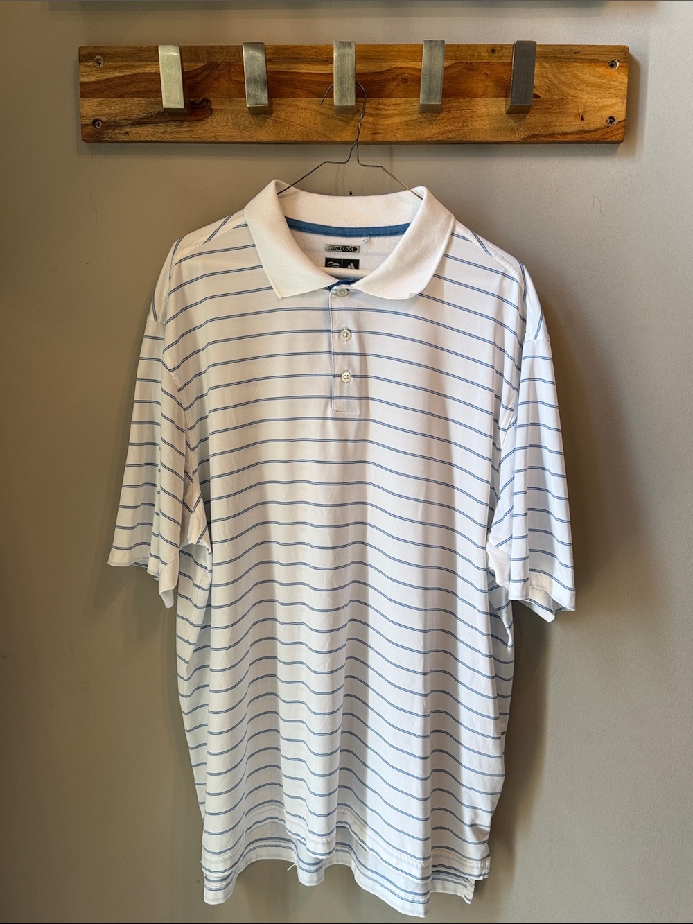 Adidas - Men's White Polo with Light Blue Stripes